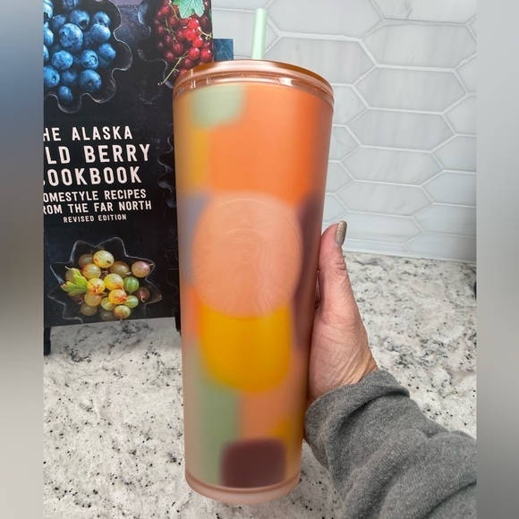 Starbucks 2024 Multicolor Patterned Peach Coral Soft Touch Target Tumbler. NWT. - Picture 1 of 8